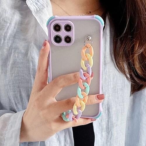 Rainbow Wrist Strap Airbag Shockproof Case For Samsung F62 M62 A72 A71 A52 A51 A32 A42 A12 5G A02S A10 M31S M51 Soft Matte Cover