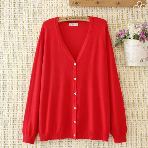 Plus size solid red black gray wool women loose v-neck sweaters 2020 new winter casual ladies knitted Cardigans jackets female