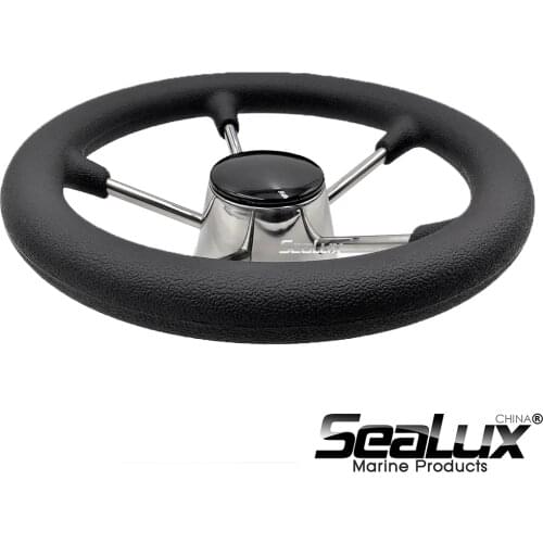 Sealux Stainless Steel 11" Steering Wheel with PU Foam and Black PC cap for Marine Boat Yacht