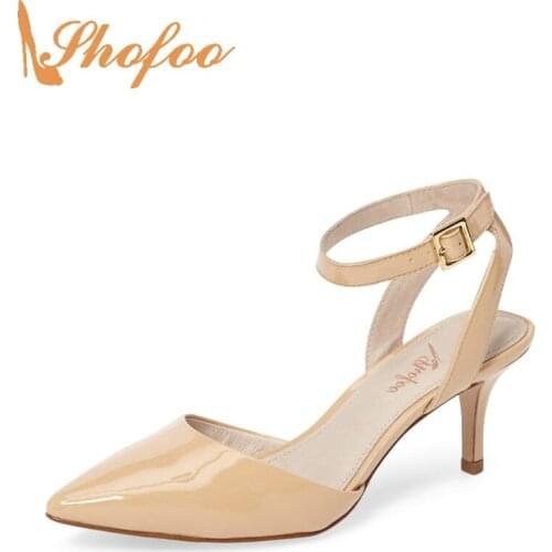 Shofoo Red Sandals New Summer Fashion Soft Pumps Suede Leather Low Heel Point Toe Heels Ankle Strap Sexy Shoes for Women 2021