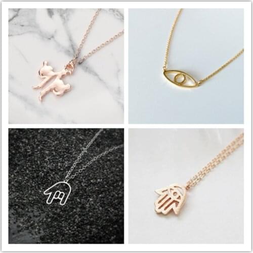 Evil Eye Rock Roll Hand Gesture Fatima Hamsa Necklaces Karate Taekwondo Wrestle Kongfu Fighters Fighting Person Figure Jewelry