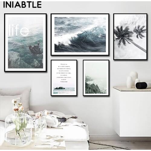 Nordic Decoration Motivational Posters Prints Life Quote Sea Landscape Wall Art Canvas Painting Scandinavian Picture Home Decor