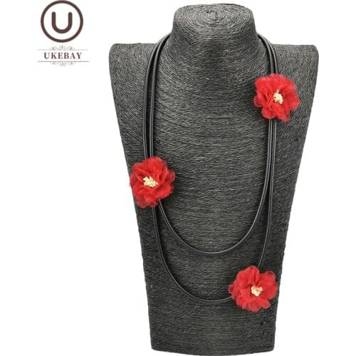 UKEBAY New Flower Sweater Chains Women Choker Necklaces Handmade Rubber Necklaces Clothes Jewelry Bohemian Accessories Necklace