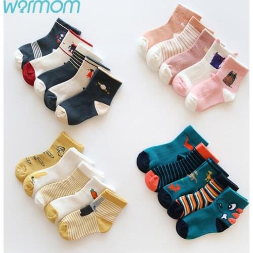 WARMOM 5 Pairs Children Cotton Socks Girls Boys Socks Warm Winter Socks Printed Cartoon Dinosaur/Planet/Aliens Socks 1-12 Years