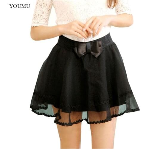 Women Girl Summer New Skirt Mini High Waist Mesh Tulle Organza Solid Voile Skirts Culottes Bowknot 4 Colors Fashion 225-191