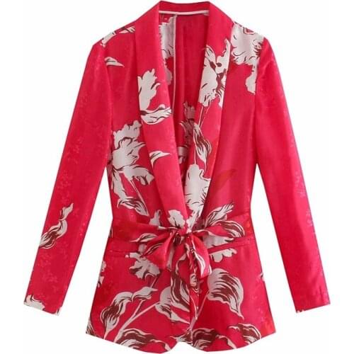 MESTTRAF Women 2021 Fashion With Belt Floral Print Blazer Coat Vintage Long Sleeve Welt Pockets Female Outerwear Streetwear