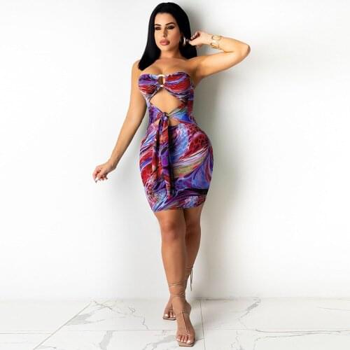 Gradient Leopard Print Sexy Skinny Mini Dress 2021 Summer Off Shoulder Tied Front Hollow Vestidos Trendy Strapless Robe Femme