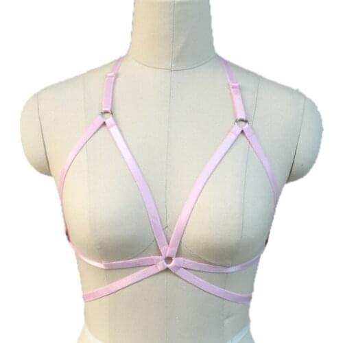 New Pale pink sexy lingerie Wonen body harness pastel goth Harajuku bondage harness can adjust harness cage bra