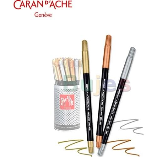 Caran d'Ache Fancolor Metallic Fibre Tipped Pens,Gold,Coppery & Silver,fibre-tipped metallic marker pen has opaque metallic ink