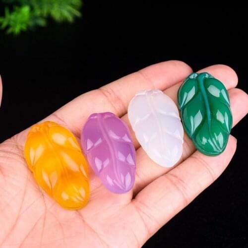 1PC Natural Green Agate Leaves Jade Pendant Necklace Chalcedony Carved Charm Jewellery Fashion Amulet for Men Women Lucky Gifts