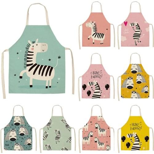 1Pc Zebra Kitchen Sleeveless Aprons For Women Cotton Linen Bibs Household Cleaning Pinafore Home Cooking Apron 53*65cm