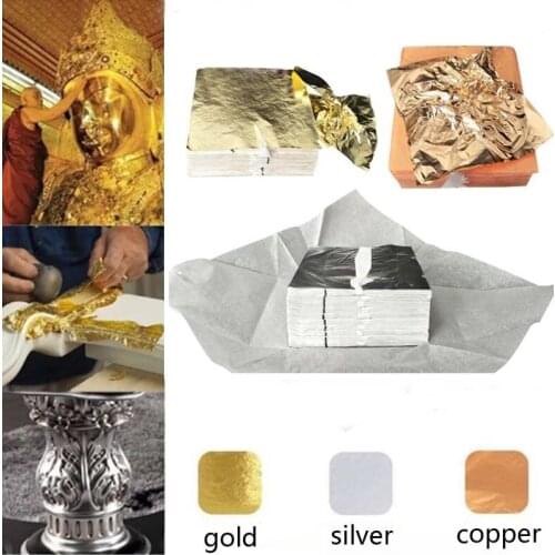 14x14cm 100Pcs Craft Gilding Imitation Shiny Gold Sliver Copper Foil Papers for Gilding Funiture Lines Wall Crafts Handicrafts
