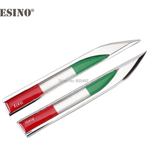 2 x Car Body Fender Side Metal Chrome Zinc Alloy Knife Side 3D The Flag Of The Italy Emblems Badges Decals Stickers