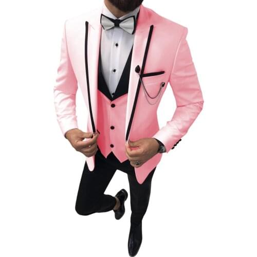2020 Latest Coat Pant Designs Pink Custom Made Wedding Men Dress 3 Pieces Suits Slim Fit Groom Wedding Suits For Men Tuxedo