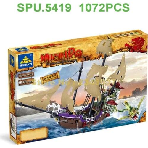 87019 1072pcs Chronicles Of Narnia Boat Dragon Adventure Ghost Pirate Ship 5 Dolls Building Blocks Toy