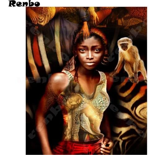 5D Cross Stitch Diamond embroidery African Women and monkey Diamond Paintings rhinestones picture by number Mosaic decor DIY