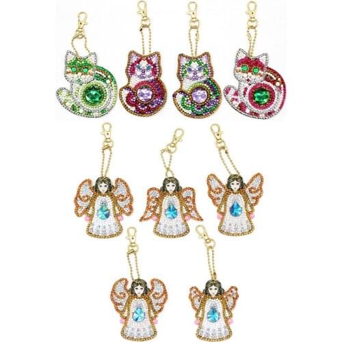 5D DIY art diamond painting cat and angel pattern key pendant diamond mosaic full embroidery cross stitch home decoration gift