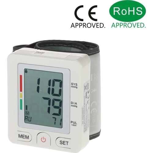 Automatic Wrist Blood Pressure Monitor Clinical LCD Pulse Rate Detect 2 User Mode IHB Indicator Health Care With Adjustable Cuff