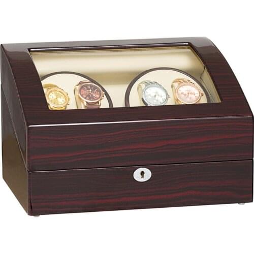 JQUEEN 4 Automatic Ebony Baking Finish Watch Winder with 6 Storage Case Modes For Mechanical Watch AC adapter 5 Modes