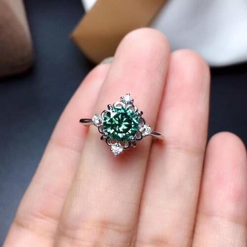 Big size 2 carat flashing green moissanite gem ring for women 925 sterling silver shiny better than diamond engagement ring gift