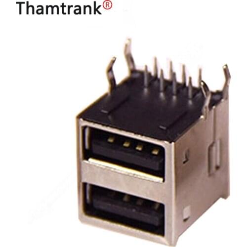 10pcs Dual USB AF 90 Degree PCB Mount A-type Female Right Angle Dual USB Connector Data Transfer Jack Charging Port USB Adapter