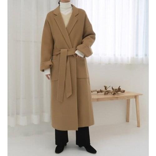 Double-faced Cashmere Coat Women Black Loose Mid-length Autumn Qinter Over-the-knee Bathrobe Woolen Coat