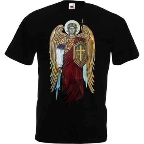 Saint Michael The Archangel Knight Of God Catholic Christian T-Shirt Black T Shirt Men Short Sleeve tees top harajuku Streetwear
