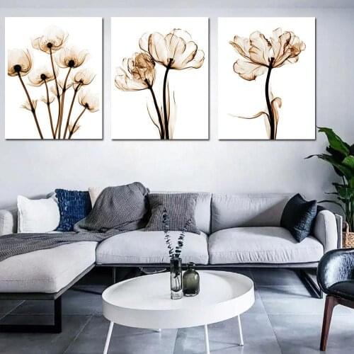 Canvas Painting Nordic Modern Simple Plant Flower Transparent Flower Living Room Study Room Wall Frameless Decorative Painting