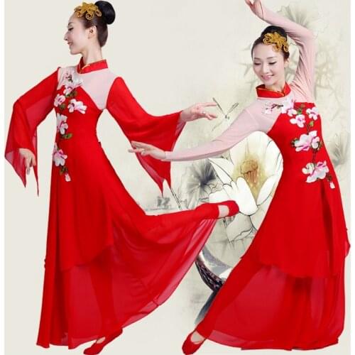 Chinese folk dance costumes classical fan stage wear national dance clothes ancient national dance of China costume FF1969