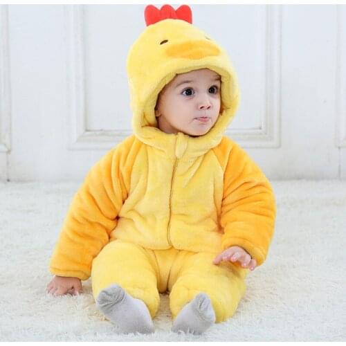 Yellow Chick Baby Boy Romper Winter Thick Unisex Flannel Jumpsuit Halloween Costume Christmas Infant Toddler Baby Clothes 11-26