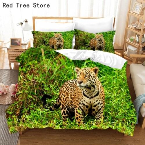 3D Leopard Duvet Quilt Cover Set Animal Design Bedding Set Soft Comforter Bed Linen Pillowcase King Queen Full Size Home Texitle