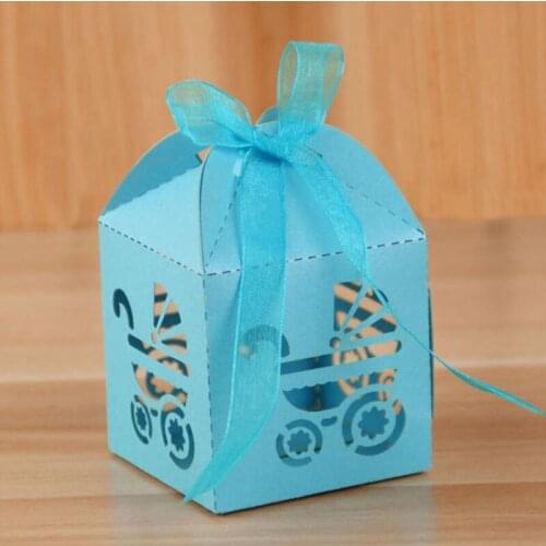 Baby Carriage Cookie Box Party Favor Box Christening & Baptism Candy Bag Pearl Paper Cake Box Home decoratio 50pcs/lot