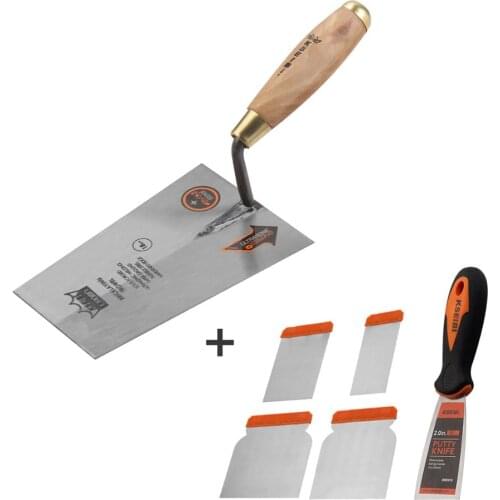 KSEIBI Drywall Work Set Putty knife Gauging Square Tip Trowel Tools Paint Remover Parts High Steel Grade Bricklaying Trowel