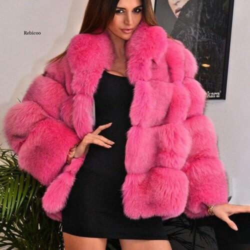 Turn down collar Fake Fur Woman Jacket Rabbit Fur Fluffy Collar New Luxury Womens Warm Coat Winter Thick Long-Sleeved Clothes