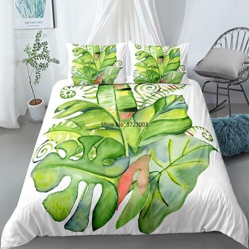 Fashion Botanical Decorative Home Textiles 3D Digital Printing Green Cactus Fleshy Leaf Feather Quilt Cover Pillowcase