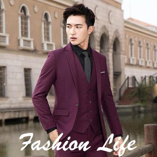 Men blazer Solid Color Lapel Collar Coat Vest Long Pants Business Wedding Casual Commuter office Suit Set slim(Blazer+Vest+Pant)