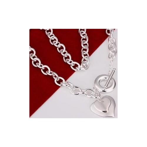 N254 Wholesale Shining Necklaces For Women Silver Color 925 Fashion Fashion Jewelry Dual Hearts Tag To Chain /agxaiyea Ahbaiyia