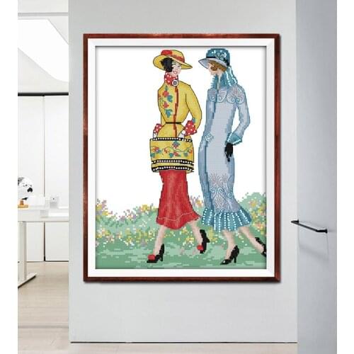 Joy Sunday Cross Stitch Kit Wholesale My fair lady Two Beauty Patterns 14CT Crafts DIY Embroidery Kit Home Decoration Painting