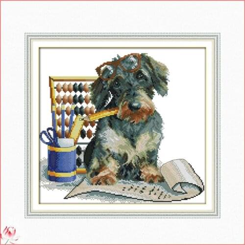 Meng Of The Dog Cross Stitch Kits Embroidery Cartoon Animal Cotton Thread Painting DIY Needlework 14CT 11CT Home Decoration