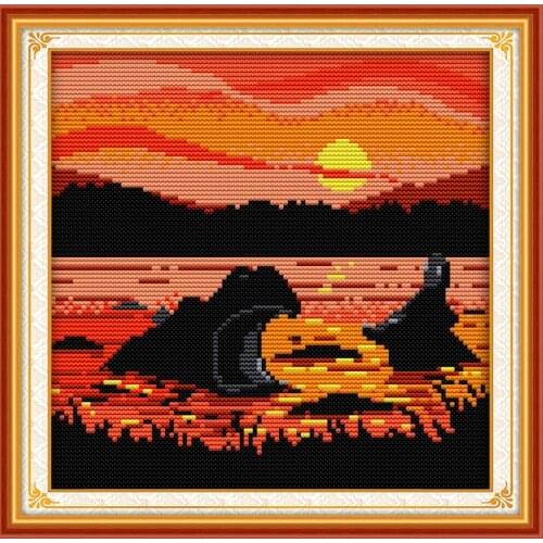 The sunset hippo cross stitch kit cartoon 11ct count canvas stitches embroidery DIY handmade needlework plus