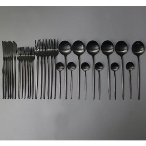 30pcs Black Dinnerware 18/10 Stainless Steel Cutlety Set Matte Tableware Knife Fork Spoon Silverware Set Western Flatware Set