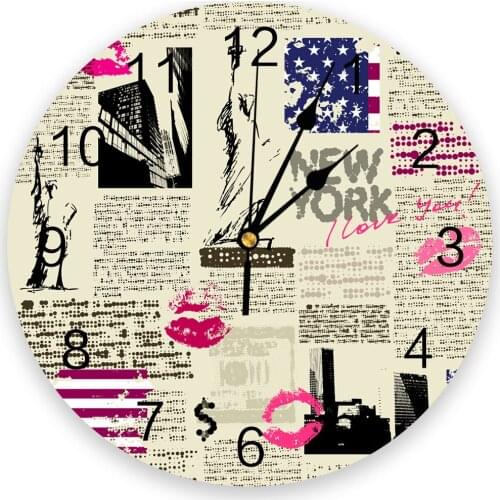Retro Newspaper New York 3D Wall Clock Modern Design Brief Living Room Decoration Kitchen Clock Art Wall Watch Home Decor