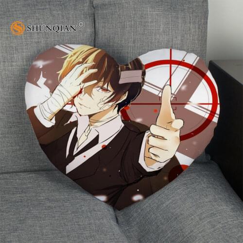 Bungo Stray Dogs Heart Shape Pillow Cover Custom zipper Pillowcase Just Cover No Core Size 41x36cm,47x42cm, Droping Shipping