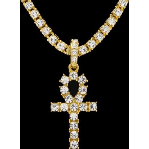 CARA Gold color full AAA rhinestones Anka cross necklace luxury full rhinestones necklace chain lovers pendant necklace CAGM0036