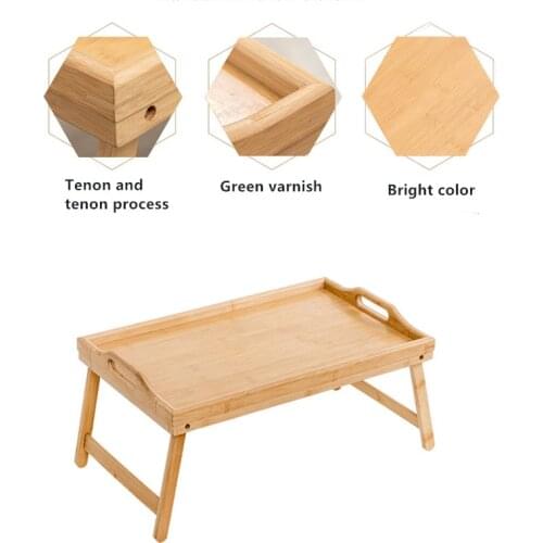 Portable Bamboo Wood Bed Tray Breakfast Laptop Desk Tea Food Serving Table Folding Leg Laptop Desk