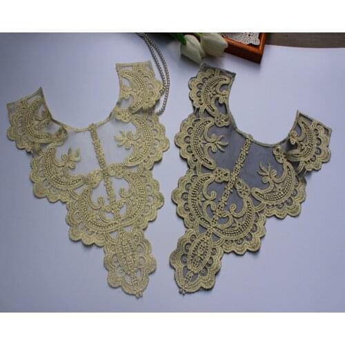 Size32*26cm (2pcs/lot) gold color embroidered collar flower /lace trim/ patch stickers / Clothing Accessories / lace collar