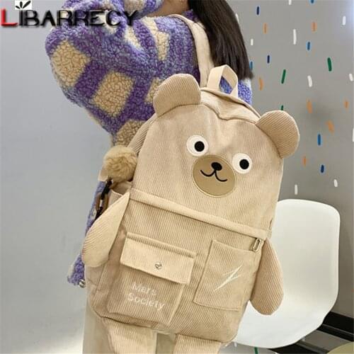 New Cute Cartoon Designer Women Backpacks High Quality Corduroy Teen Student Backpack Fashion Ladies School Bookbag Sac Femme