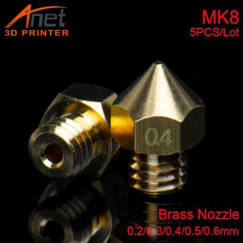 5pcs/lots 3D Printer Parts MK8 Nozzle Makebot 0.2/0.3/0.4/0.5/0.6mm Size Optional For 3D Printer Hotend Extruder 1.75mm Filament