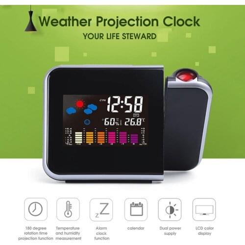 LED Color Screen LED Digital Alarm Clock Backlight Weather Projection Desktop Alarm Clock Home Office LED Desktop Digital Clock