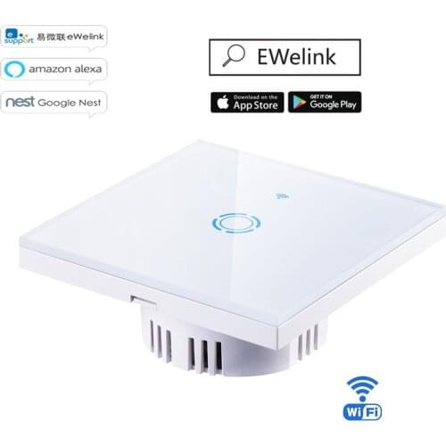 EU Type 1 Gang 1 Way Wifi Smart Switch via Android IOS,Wireless Control Light Touch Wall Switch for Smart Home,Work with Alexa